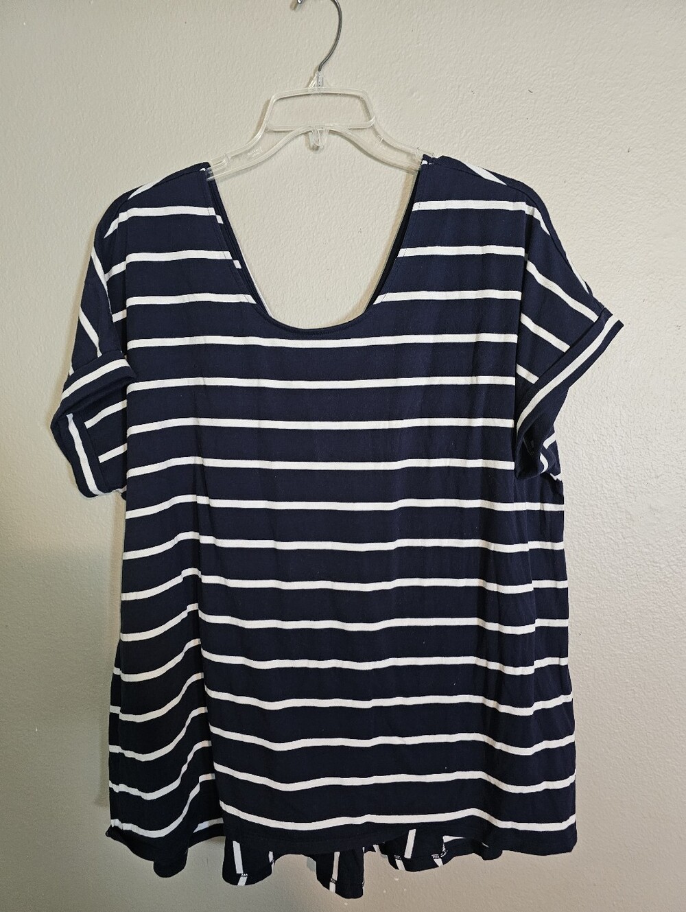 Reversible Maternity Women's Navy and White Striped Scoop Neck Top 2x